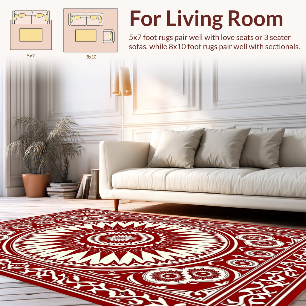 Radiant Sunburst Mandala Floral Pattern Rug