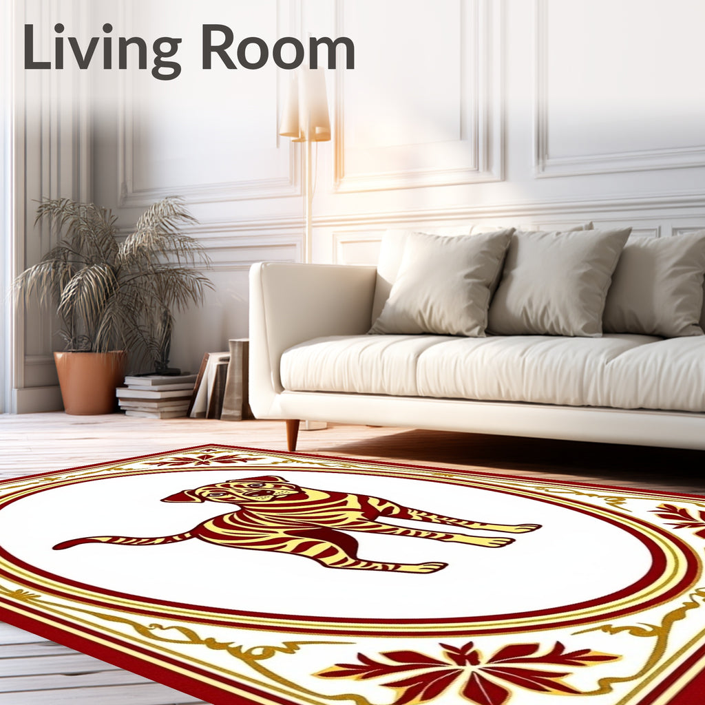 Canine With Burgundy Gold Border Rug