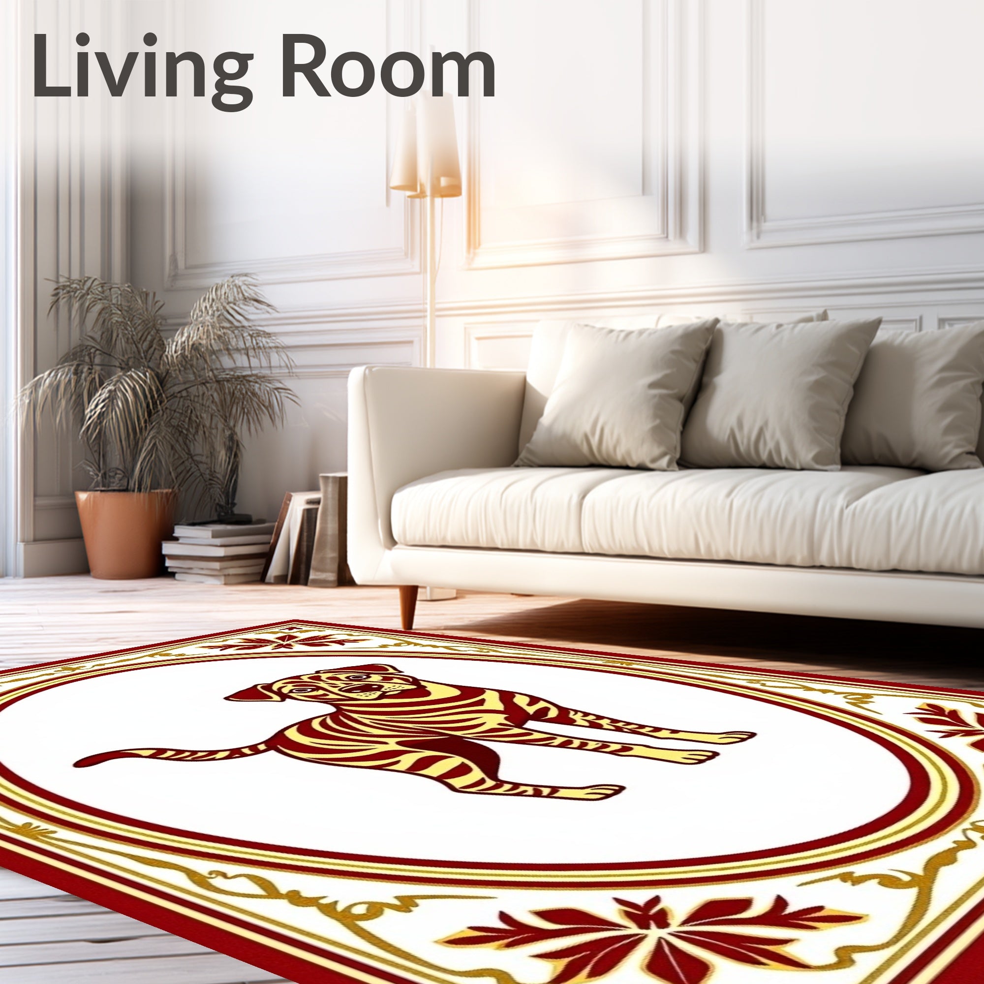 Canine With Burgundy Gold Border Rug