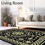 Elegant Black Gold Mandala Design Rug