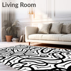 Abstract Black White Swirling Lines Rug
