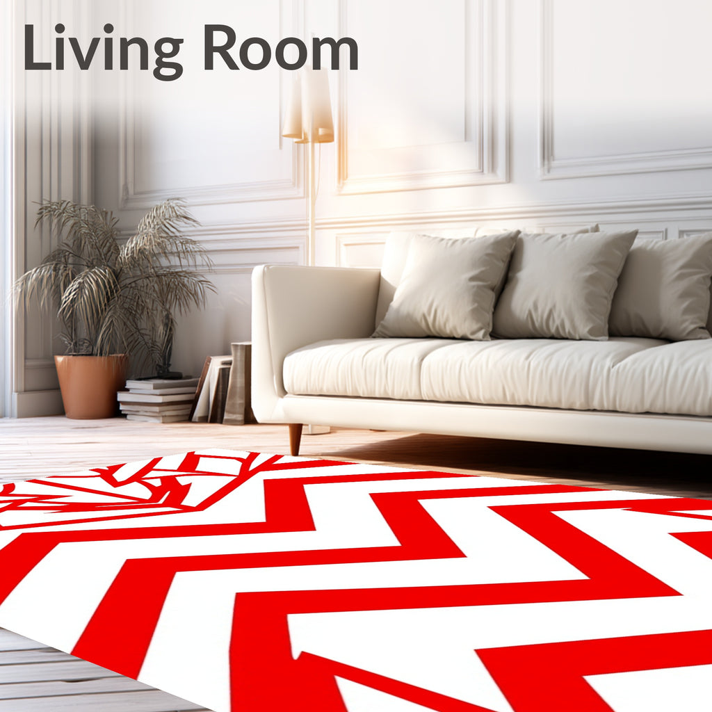Bold Red Abstract Zigzag Lines Rug