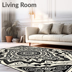 Intricate Black Mandala Symmetry Pattern Rug