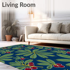 Deep Blue Tropical Berry Leaf Rug