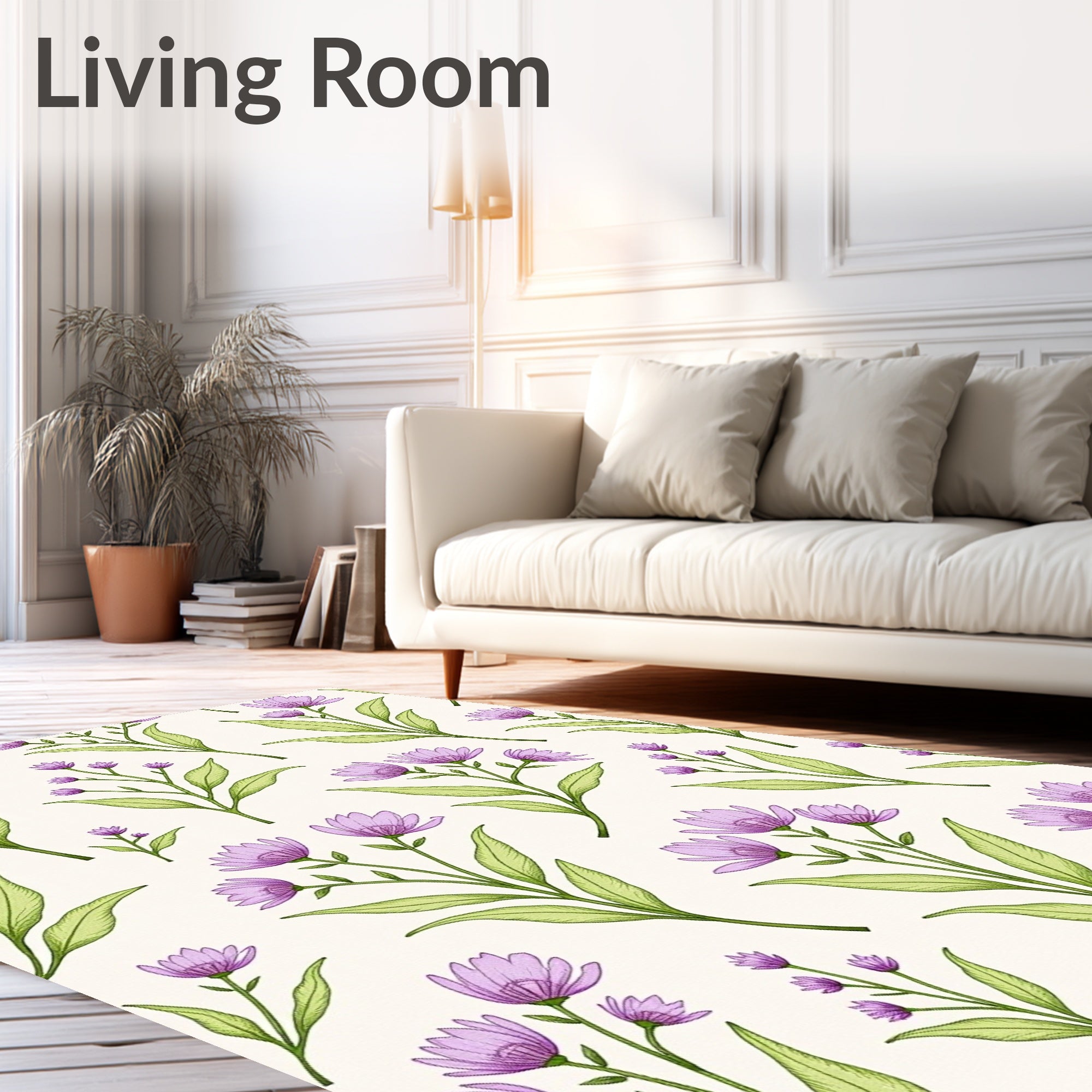 Delicate Lavender Floral Botanical Pattern Rug