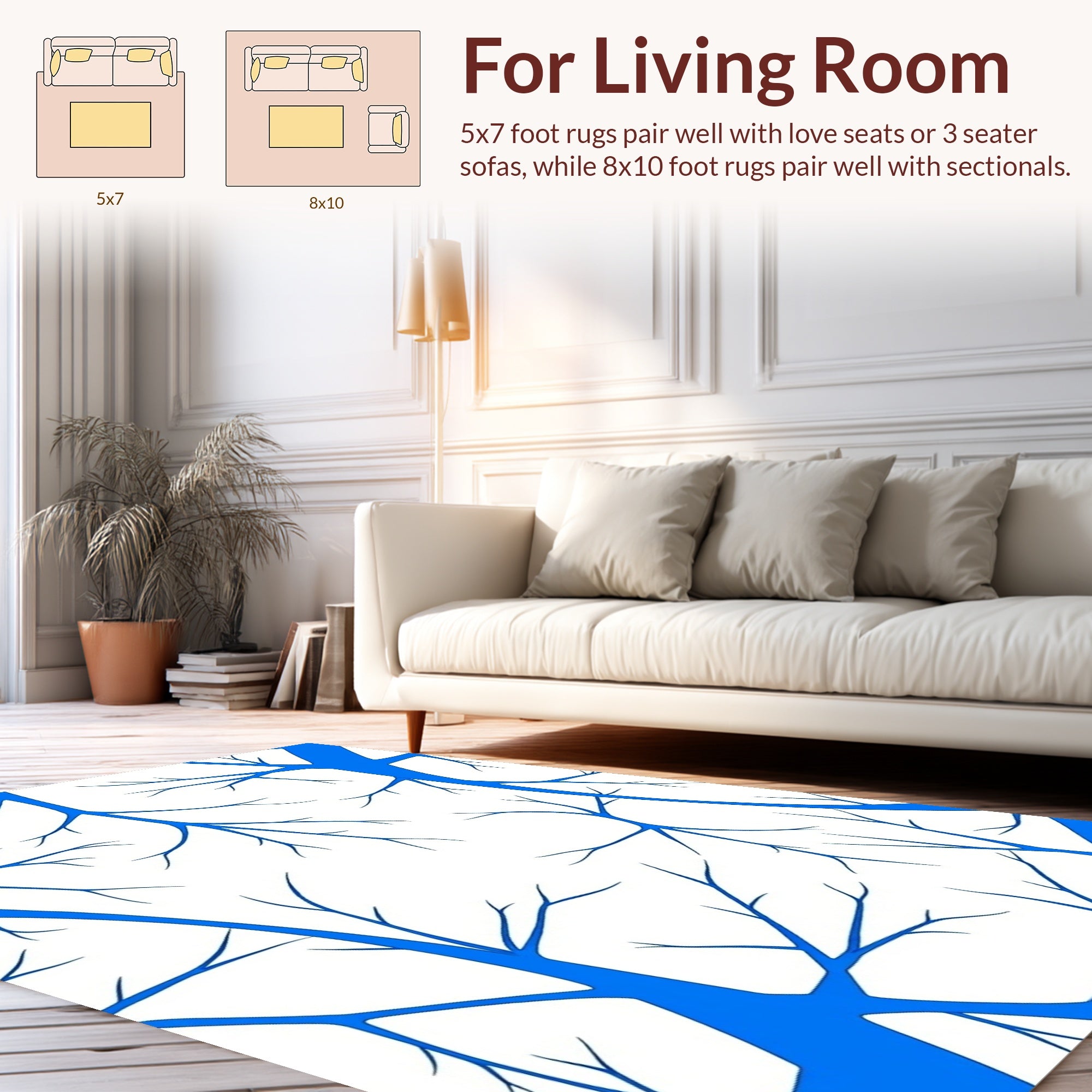 Bold Blue Branch Pattern Design Rug