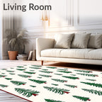 Green Pine Forest Scattered Trees Rug