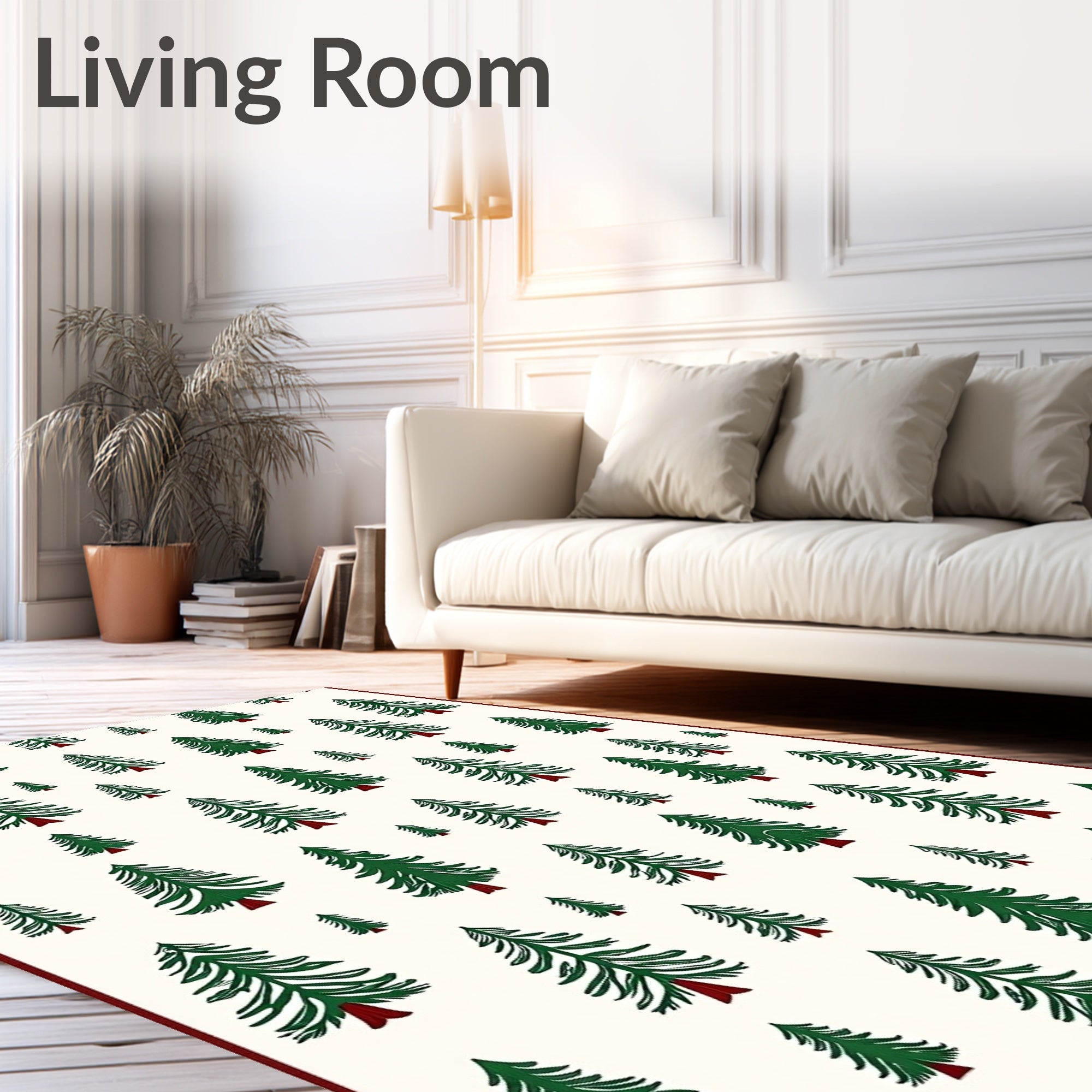 Green Pine Forest Scattered Trees Rug