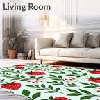 Red Strawberry Green Leaf Nature Print Rug
