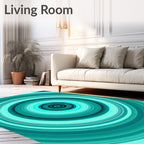 Artistic Teal Concentric Circles Design Rug