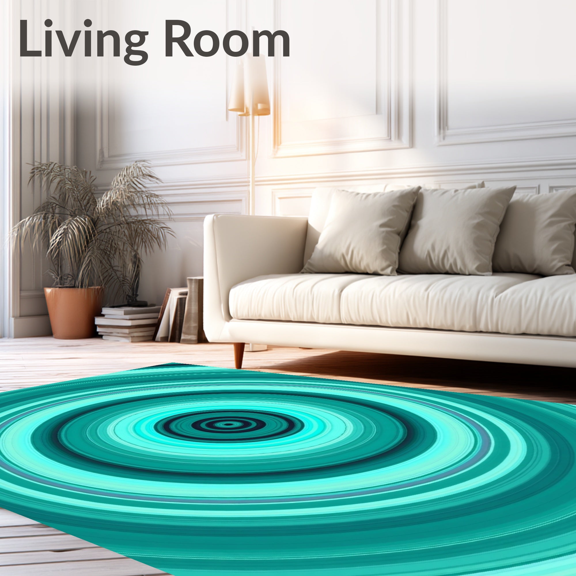 Artistic Teal Concentric Circles Design Rug