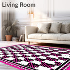Bold Black Pink Houndstooth Pattern Rug