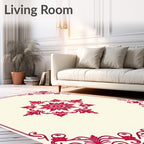 Red Floral Scroll Inspired Centerpiece Rug