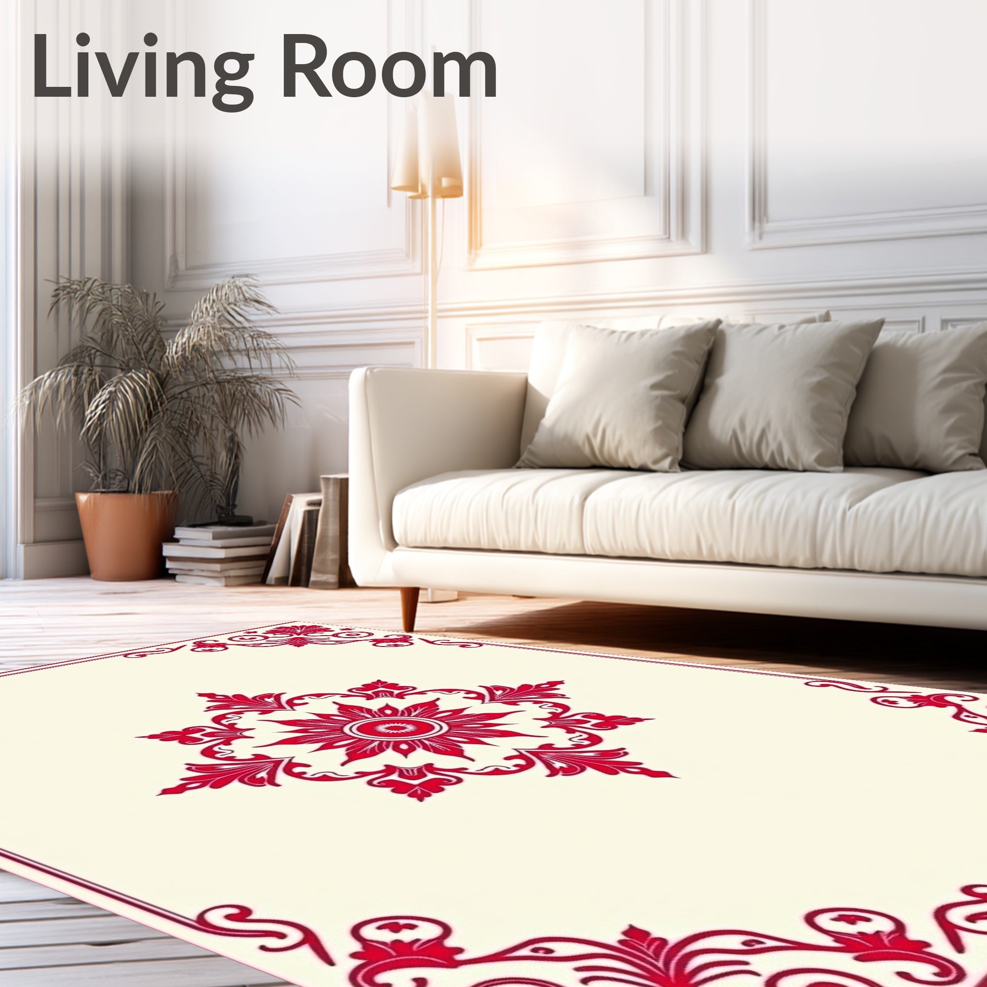 Red Floral Scroll Inspired Centerpiece Rug