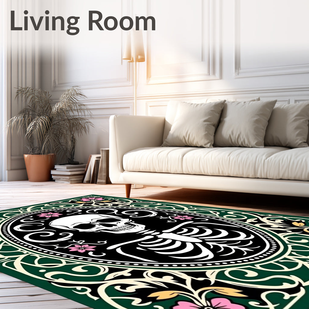 Dark Floral Skeleton Oval Design Rug