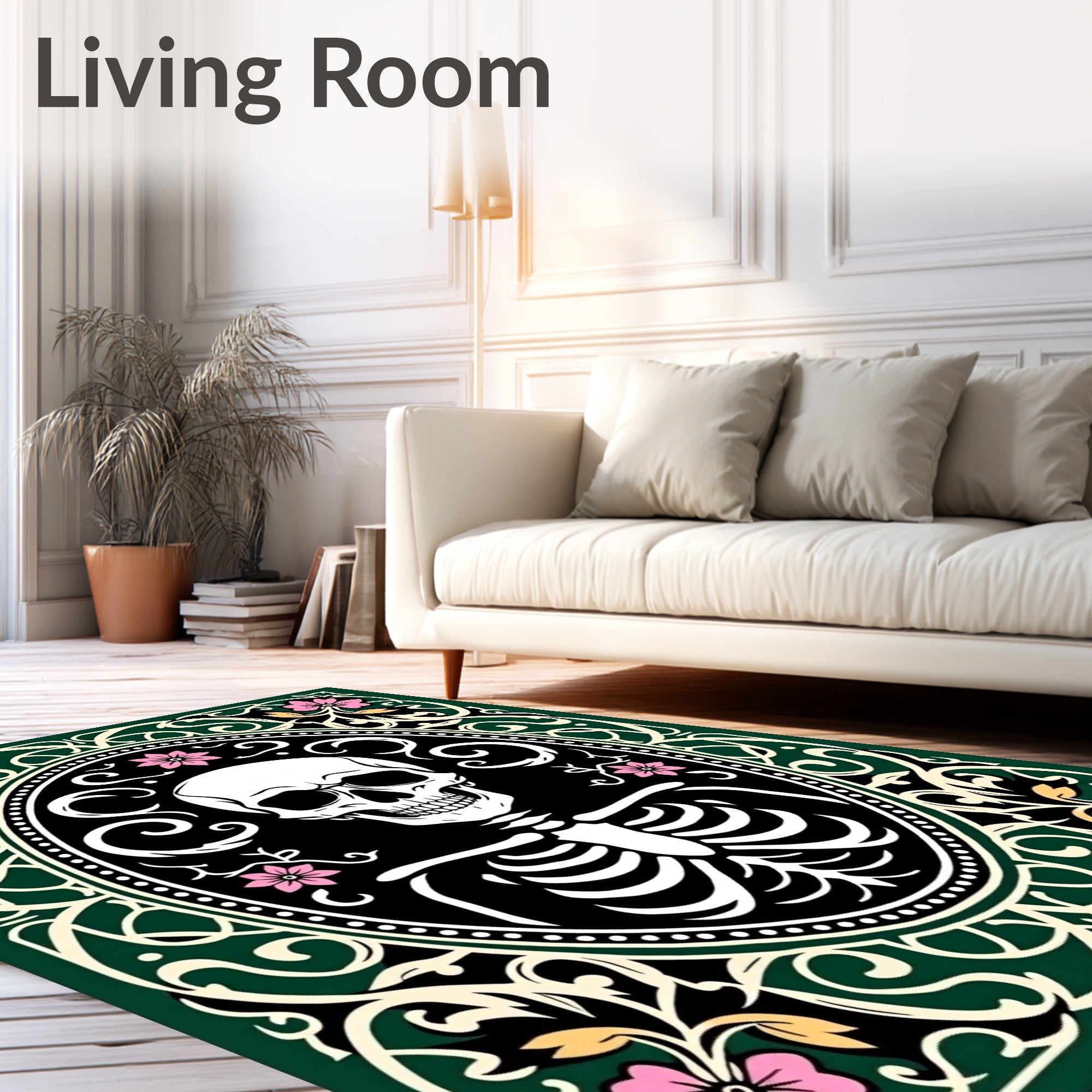 Dark Floral Skeleton Oval Design Rug