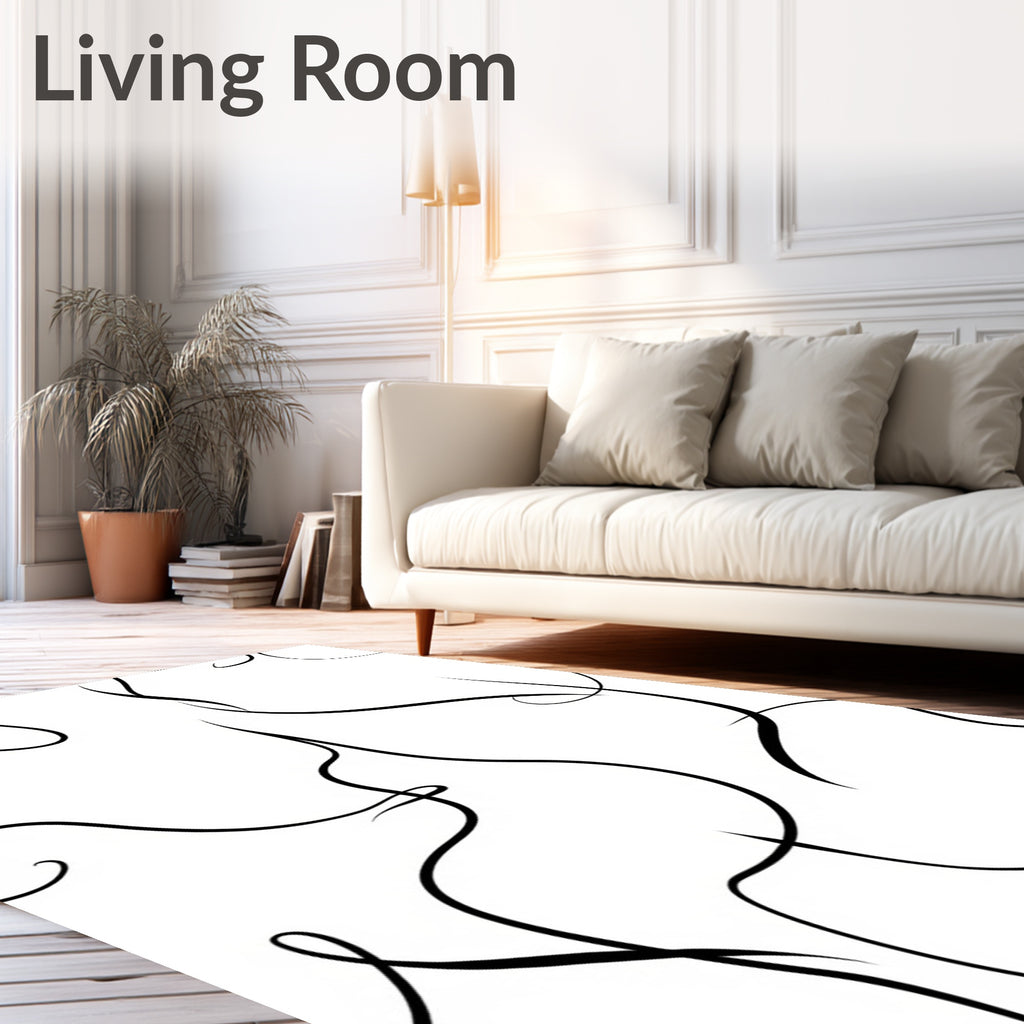 Continuous Black Line Abstract Pattern Rug