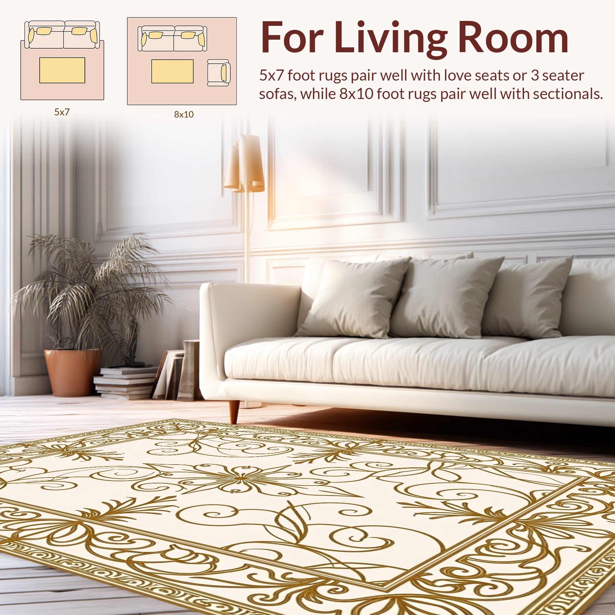 Ornate Floral Scroll Pattern Rug
