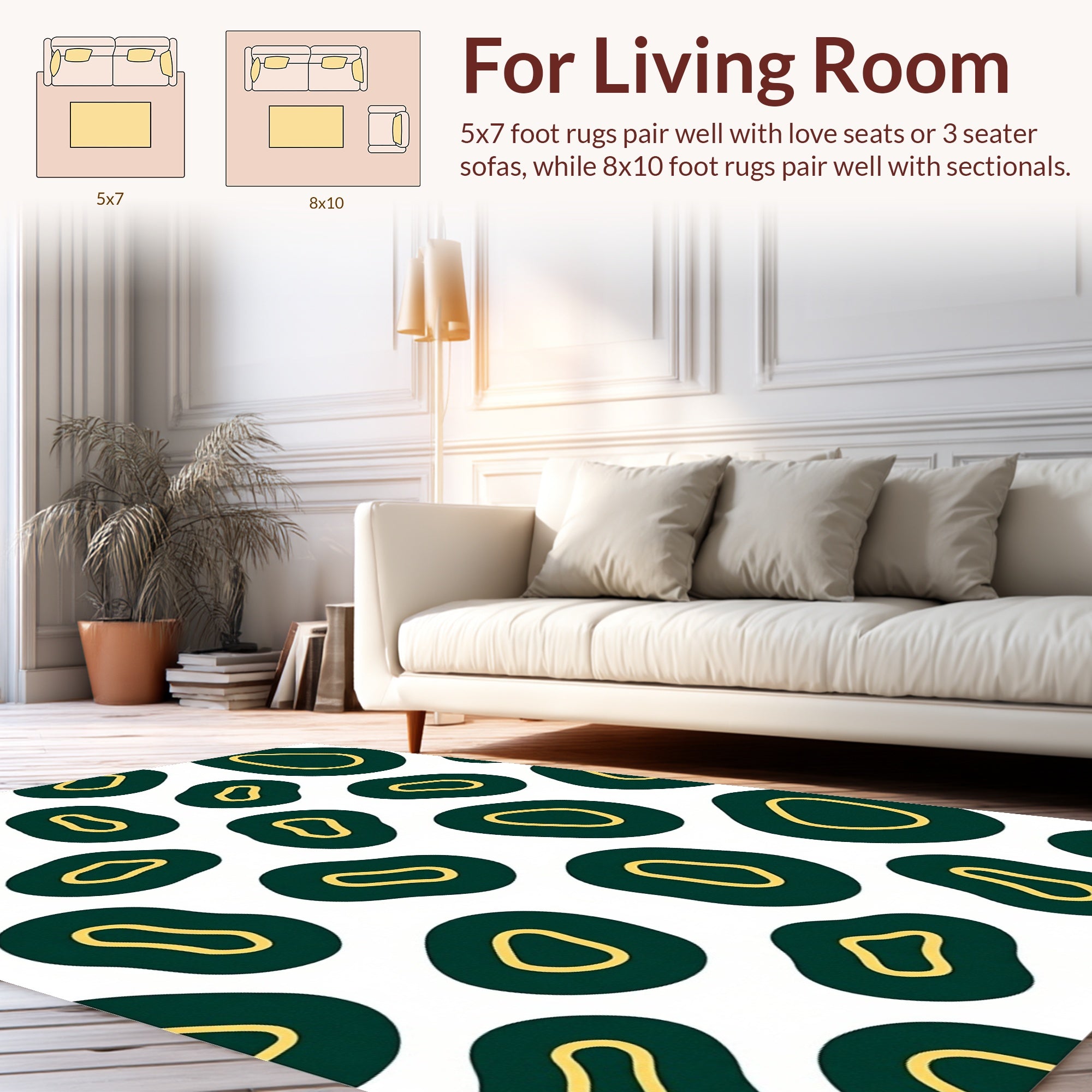 Organic Shapes Emerald Gold Pattern Rug