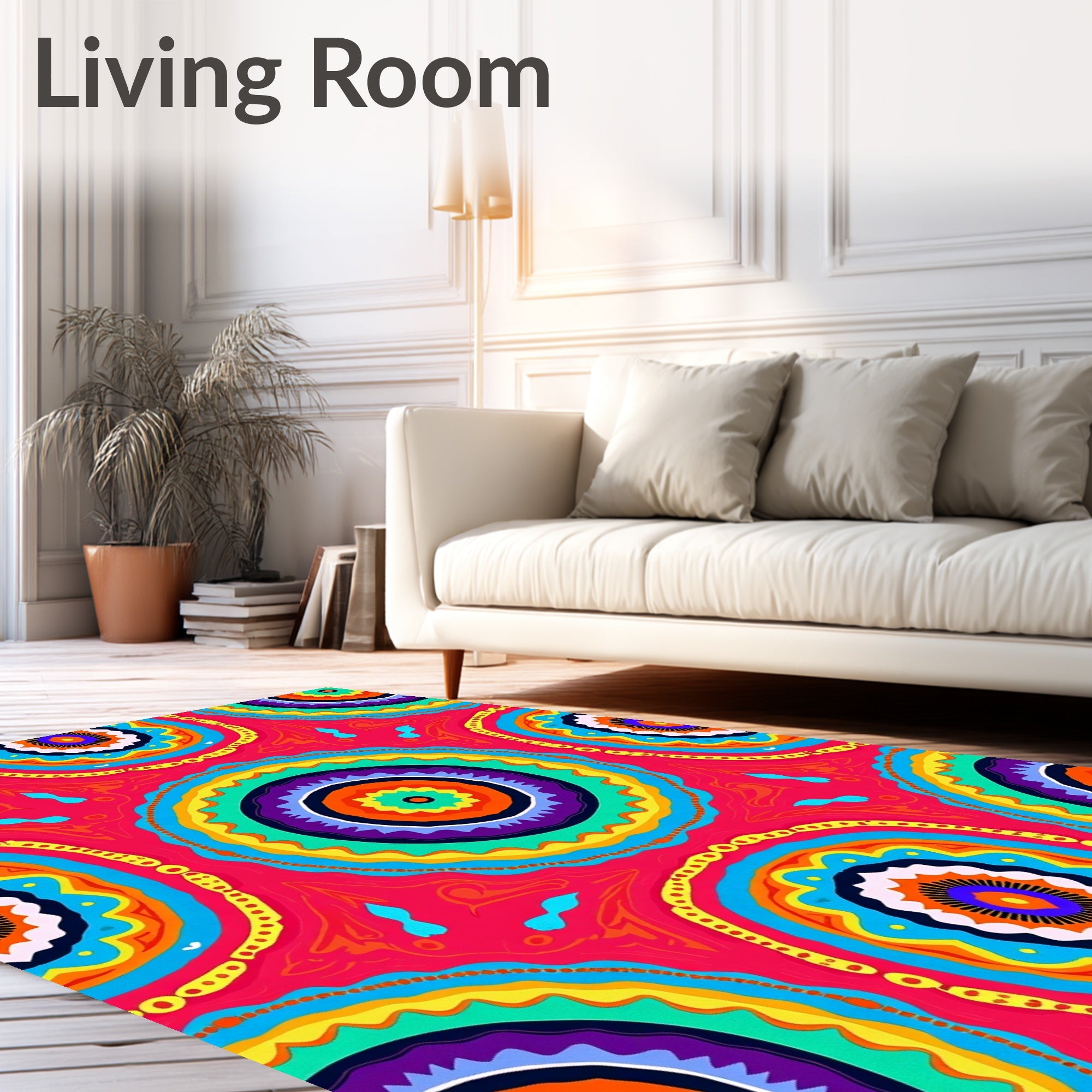 Colorful Mandala Inspired Circular Pattern Rug