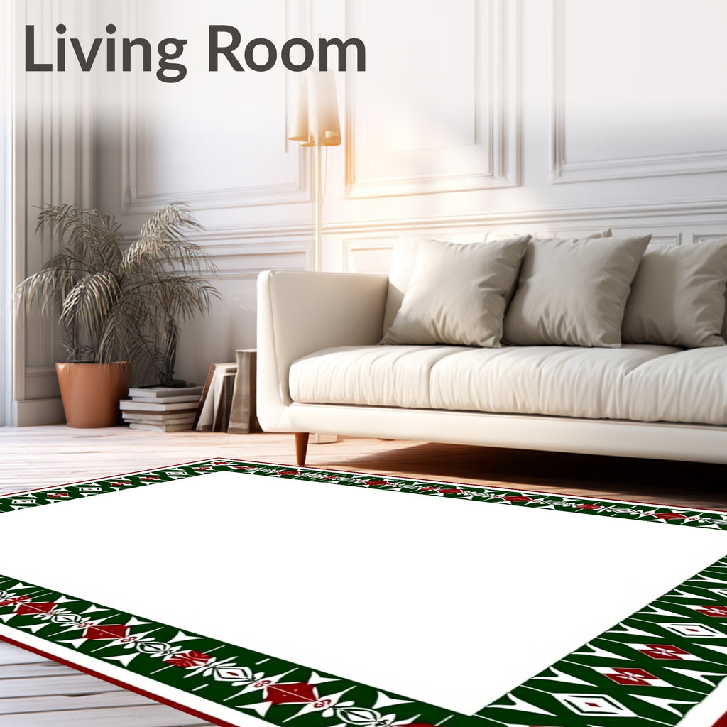 Bold Geometric Red Green Pattern Border Rug