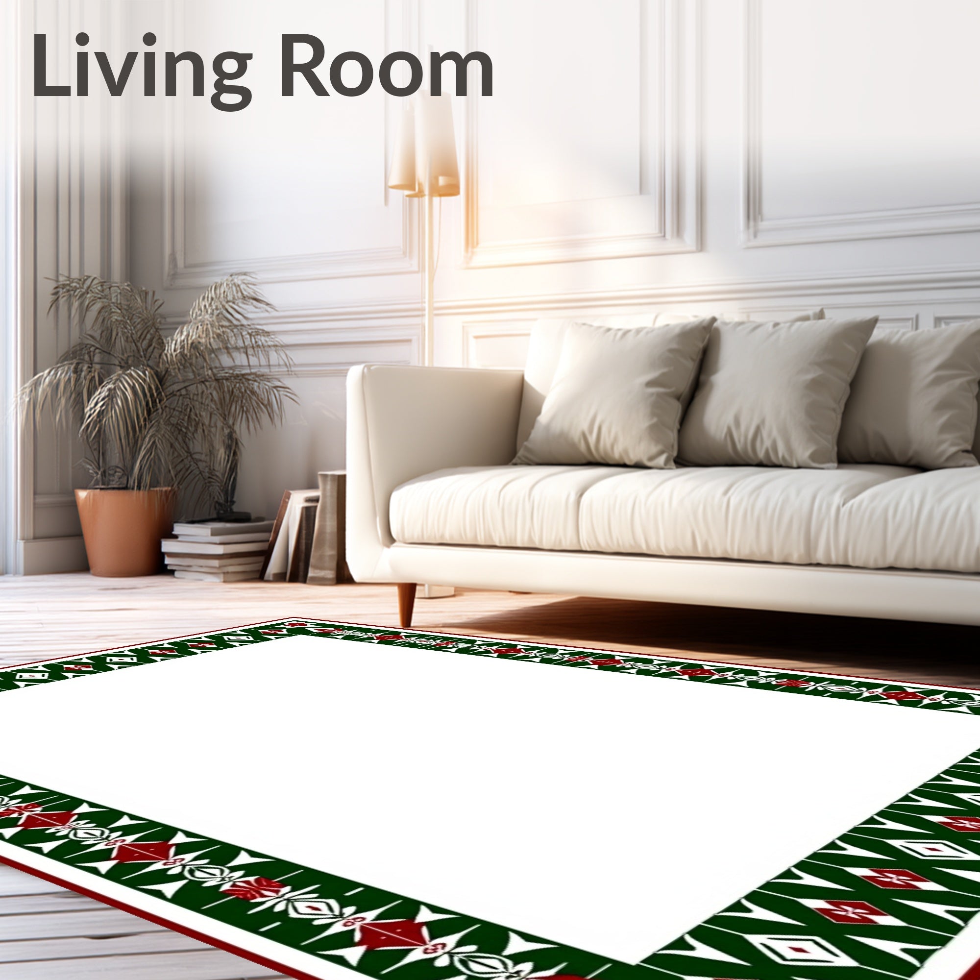 Bold Geometric Red Green Pattern Border Rug