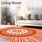 Orange White Radial Sunburst Design Rug