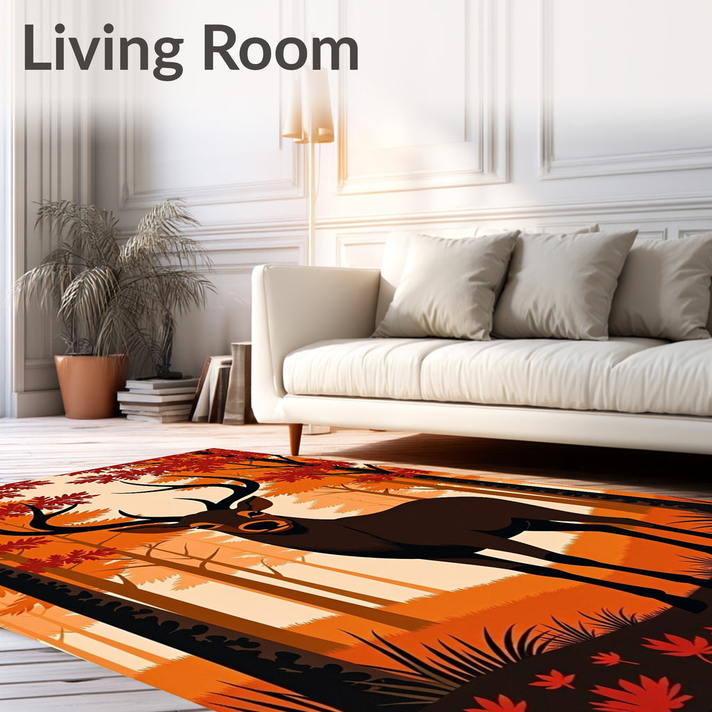 Majestic Deer Autumn Forest Pattern Rug