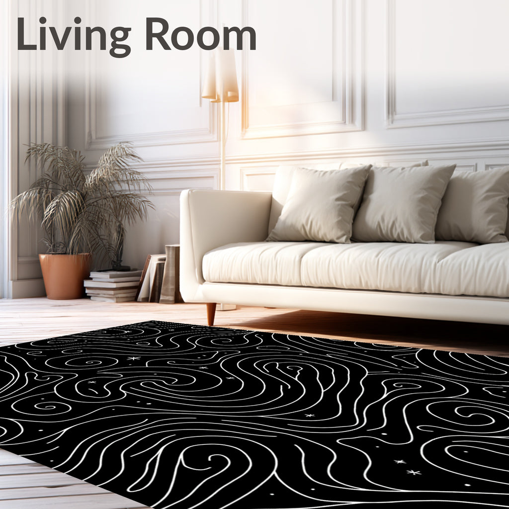 Abstract Swirl Black White Pattern Rug