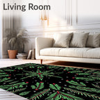 Festive Green Pinecone Starburst Abstraction Rug