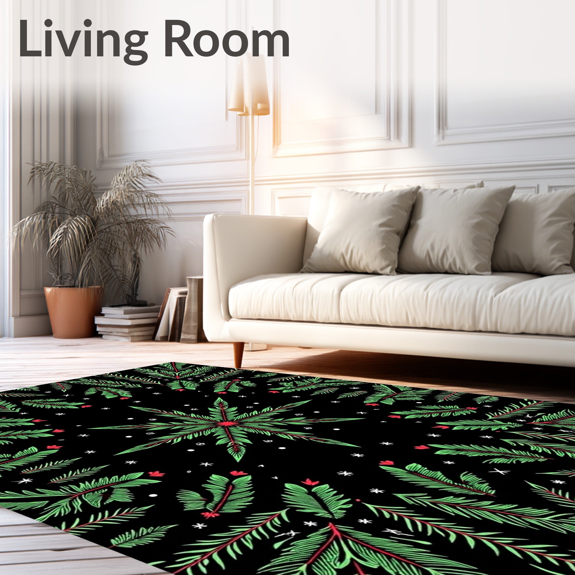 Festive Green Pinecone Starburst Abstraction Rug