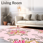 Pink Floral Outline Botanical Design Rug