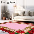 Vibrant Red Poinsettia Floral Border Rug