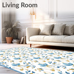 Blue Gold Floral Swirl Pattern Rug