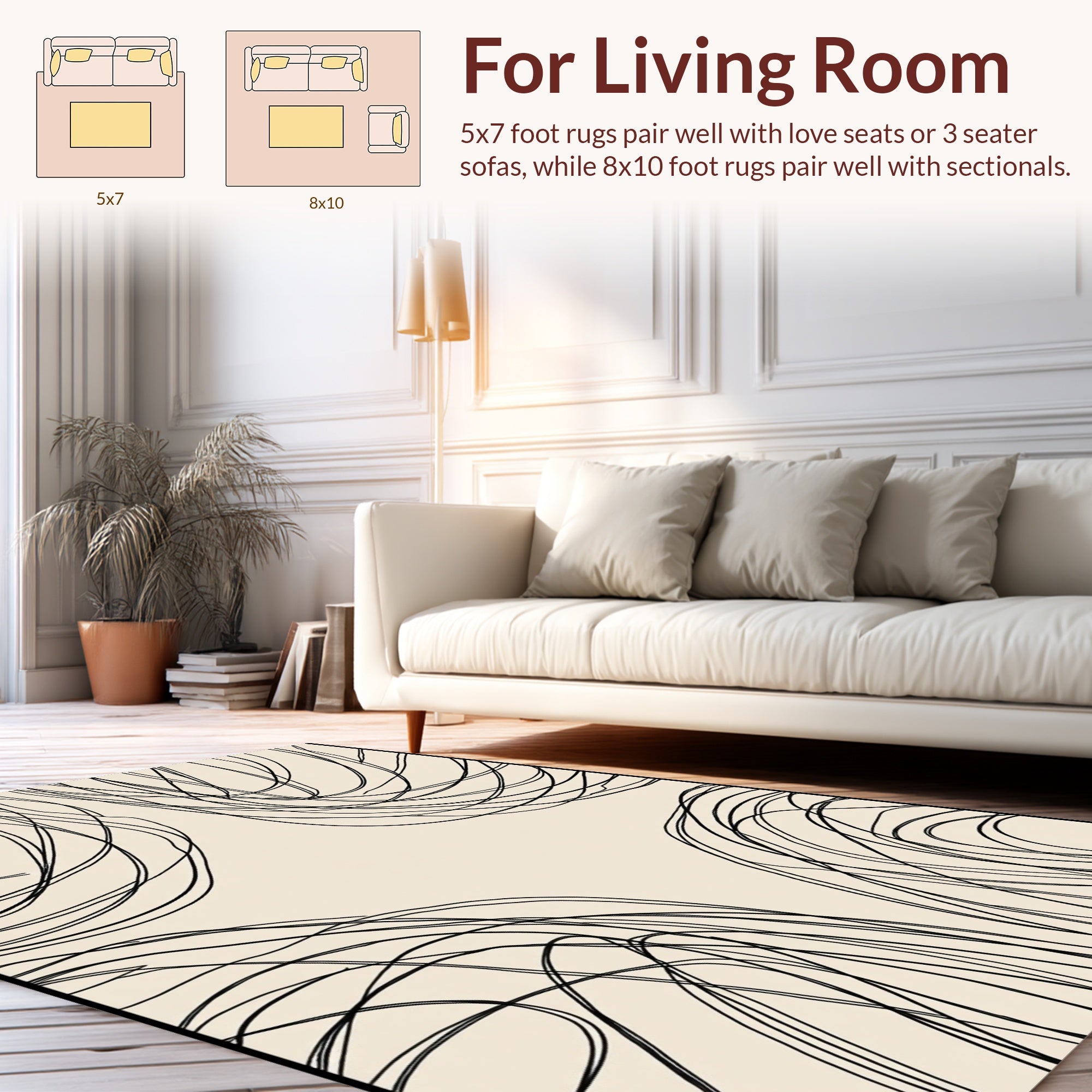 Abstract Swirls Line Art Pattern Rug