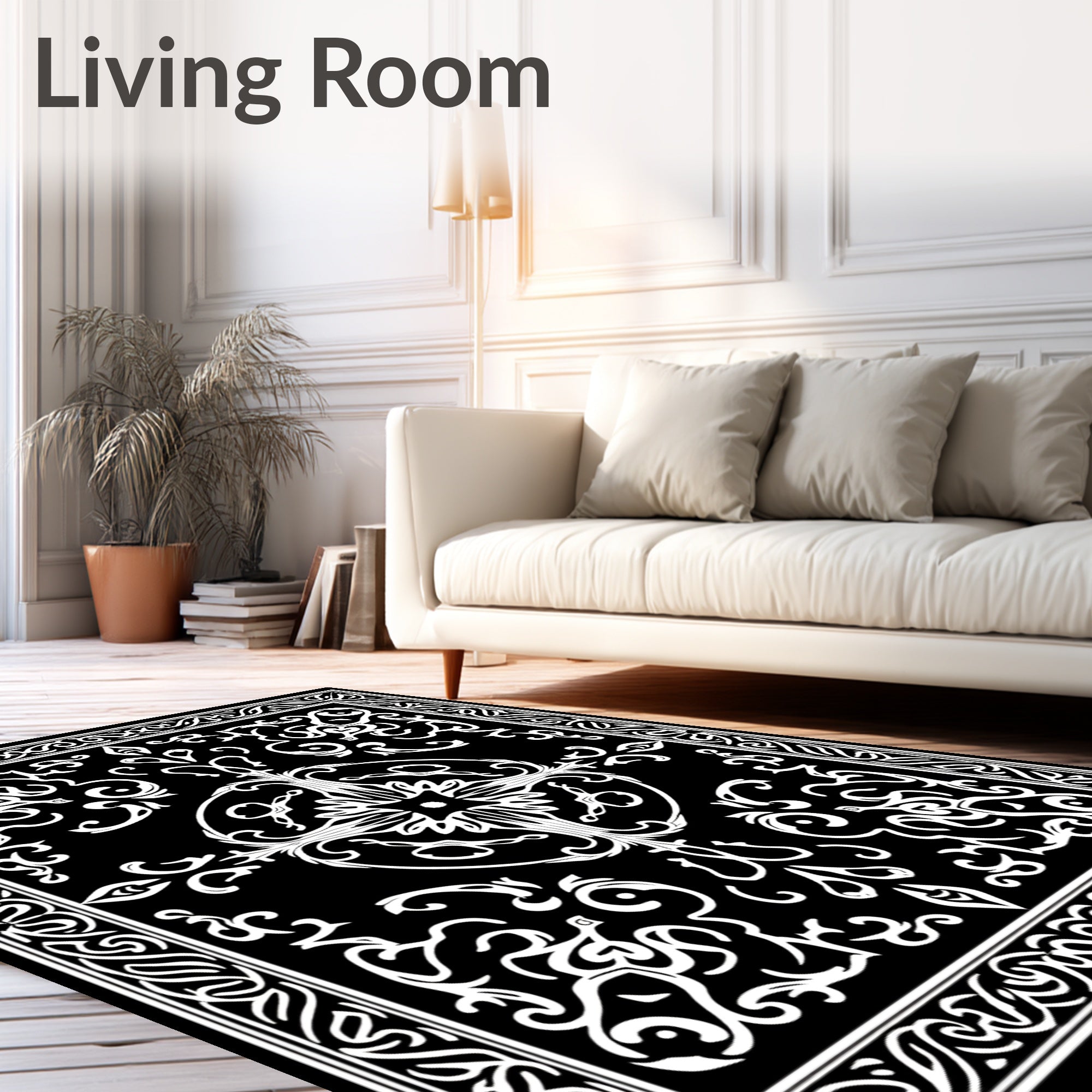 Intricate Floral Scrollwork White Design Rug