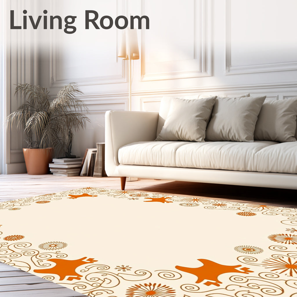 Playful Orange Animal Scrollwork Pattern Rug
