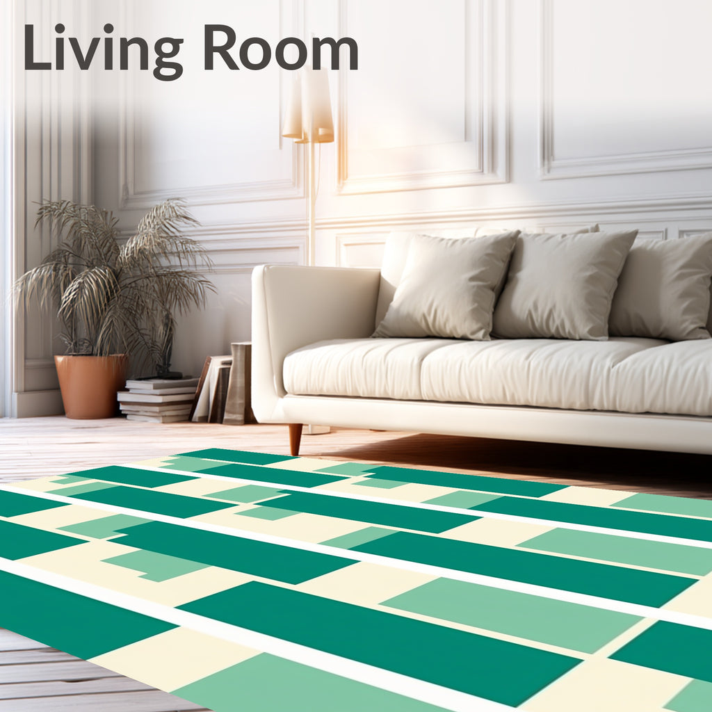 Modern Teal Rectangle Geometric Rug