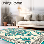 Turquoise Classic Floral Medallion Design Rug
