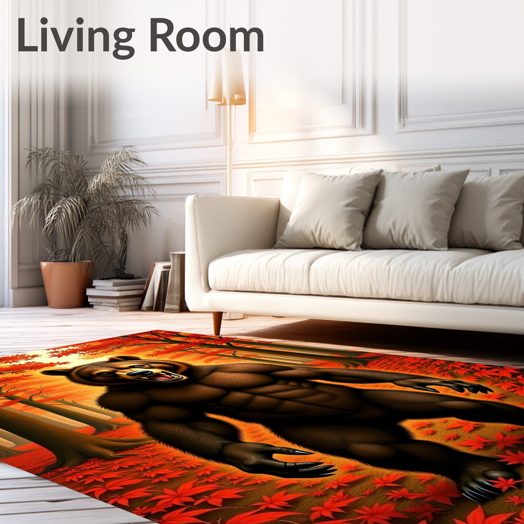 Grizzly Bear Forest Autumn Maple Leaves Rug
