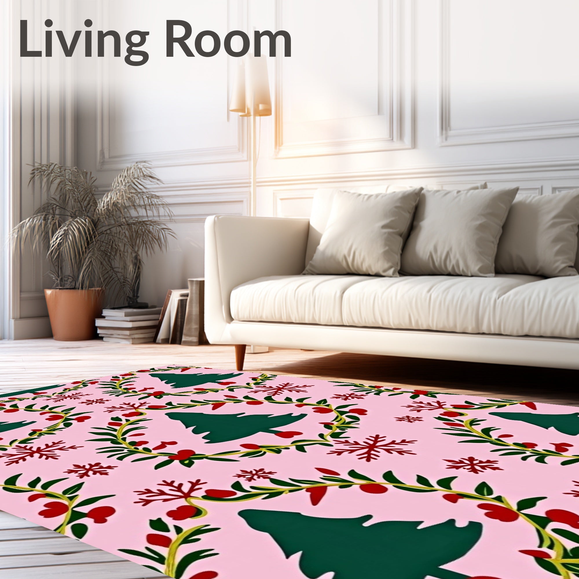 Festive Green Christmas Tree Garland Rug