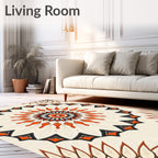 Orange White Black Geometric Mandala Rug