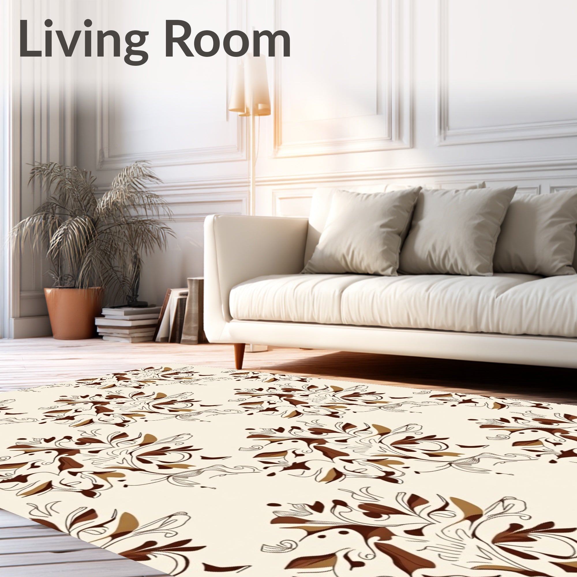 Traditional Floral Brown Beige Pattern Rug