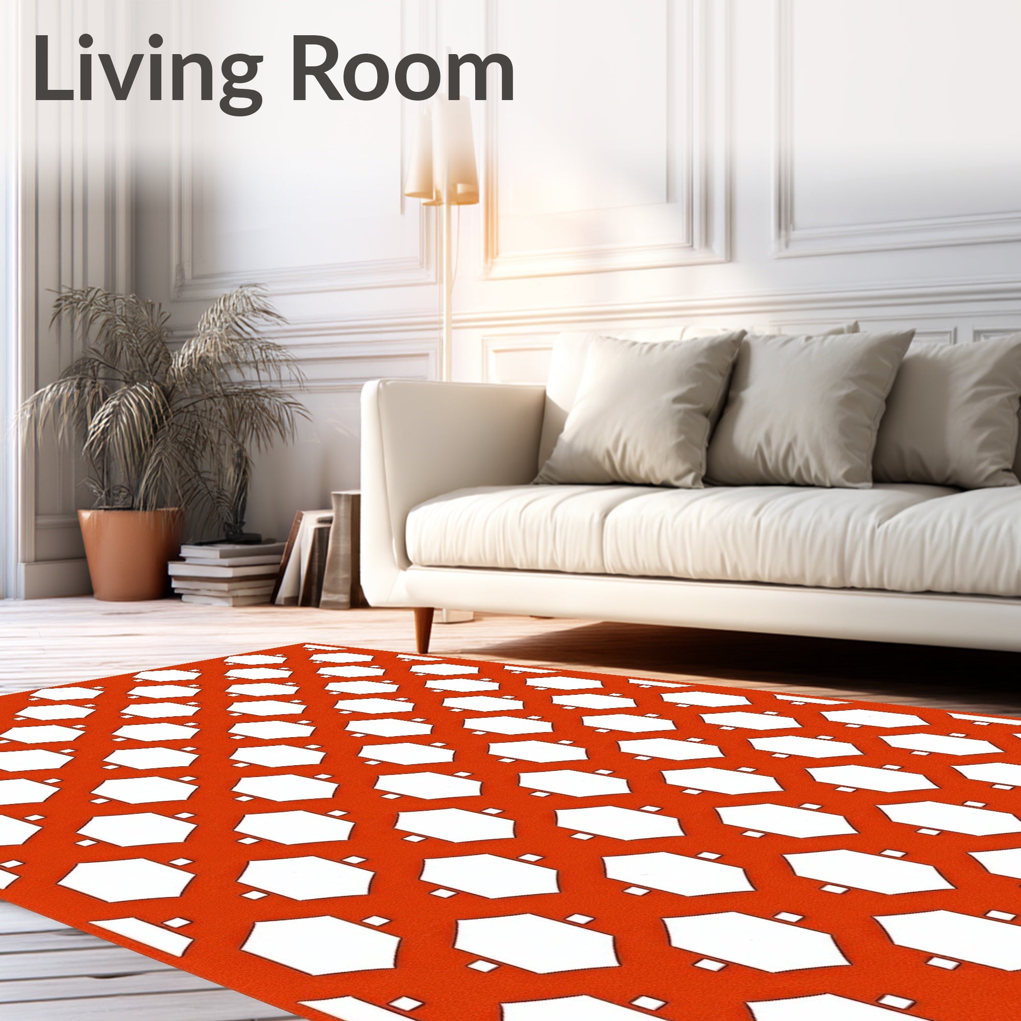 Orange Hexagonal Lattice Woven Pattern Rug