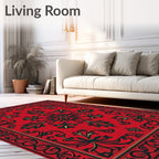 Classic Red Green Floral Scroll Rug