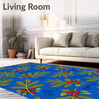Vibrant Red Berry Leaf Pattern Rug