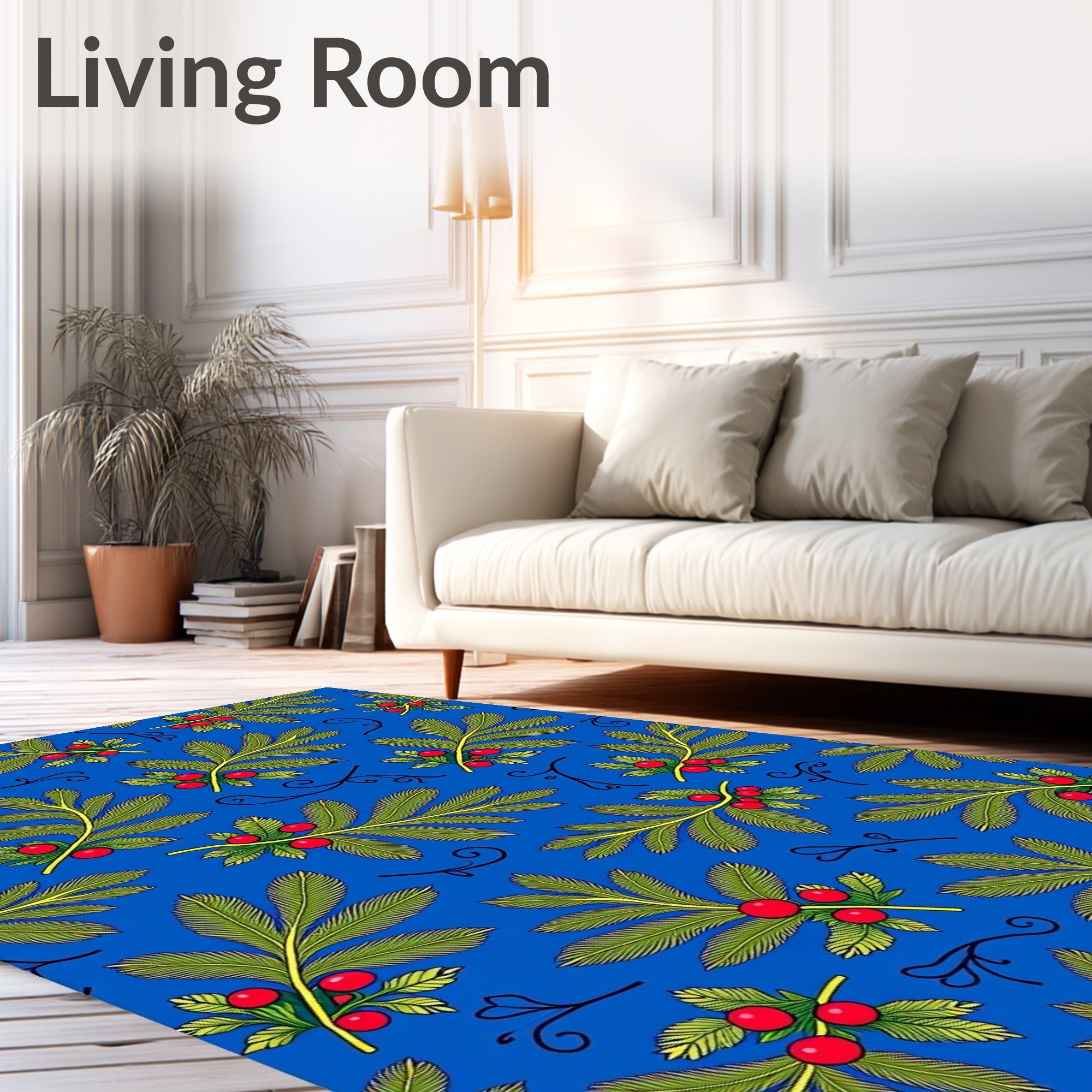 Vibrant Red Berry Leaf Pattern Rug