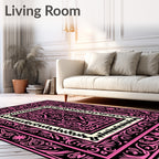 Pink Black Floral Medallion Frame Rug