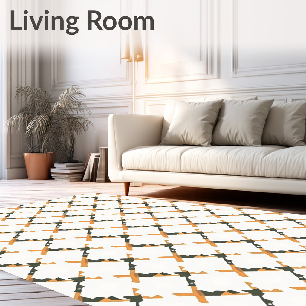 Orange and Grey Lattice Pattern Rug