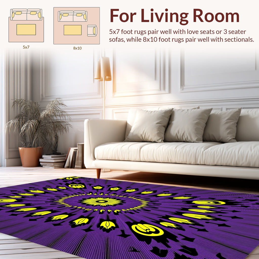 Vibrant Radial Floral Sunburst Design Rug
